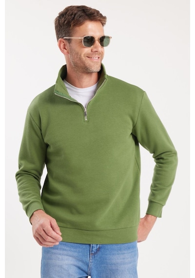 Tudors Unisex Relax Fit Rahat Kesim Pamuklu İçi Polarlı Yarım Fermuarlı Yeşil Dik Yaka Sweatshirt-35157 Yeşil Tudors Unisex Relax Fit Rahat Kesim Pamuklu İçi Polarlı Yarım Fermuarlı Yeşil Dik Yaka Sweatshirt-35157 Yeşil