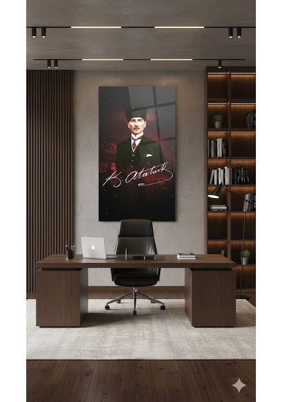 Mustafa Kemal Atatürk Şık Portre Cam Tablo Hediyelik Özel Tasarım