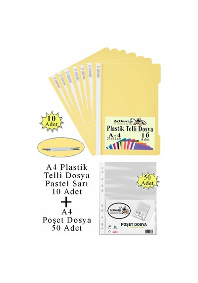 Telli Dosya Plastik A4 10 Lu Ve Poşet Dosya 50 Li 1 Paket Ekonomik Kaliteli Şeffaf Kapak Telli Dosya Okul Büro Ofis Bej