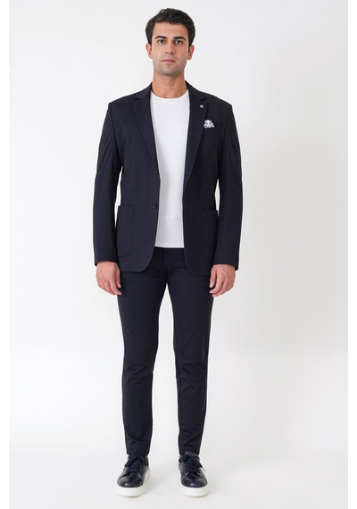 Comfort Fit Esnek Rayon Pamuk Karışım Torba Cepli Lacivert Blazer Ceket C 744