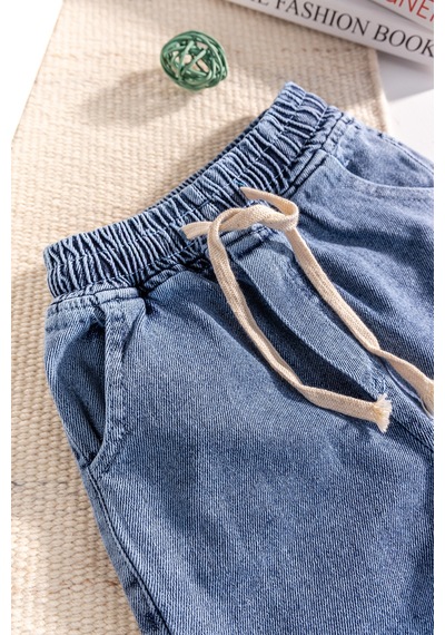 Babymod Yıldız Detaylı Beli Lastik Belli Bol Paca Denim Kız Çocuk Pantolon Mavi