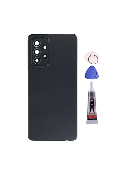 Samsung A72 Kamera Camlı Siyah Uyumlu Arka Kapak Batarya Kapağı Pil Kapağı Yapışkan Ve Sökme Aparatıyla Beraber Full Set Siyah