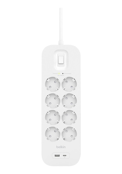 Belkin 8'li Çoklu Priz, Yüksek Gerilim Korumalı, Hızlı Şarj İçin Usb C Pd'li Usb-c Ve Usb-a 1