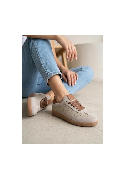 Venüs Kadın Hakiki Deri Süet Desenli Sneaker Ayakkabı 2609922k Bej
