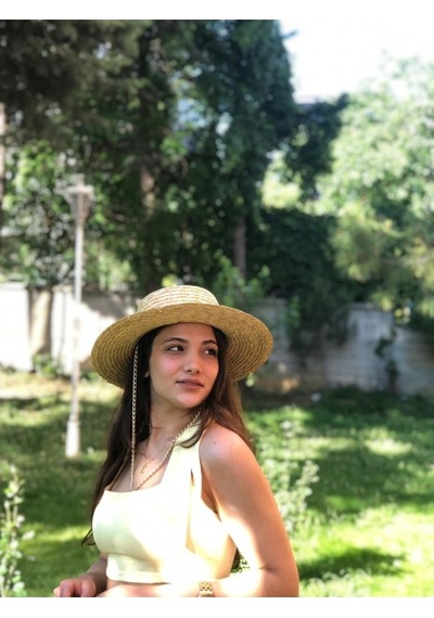 Zincirli Hasır Şapka Bej