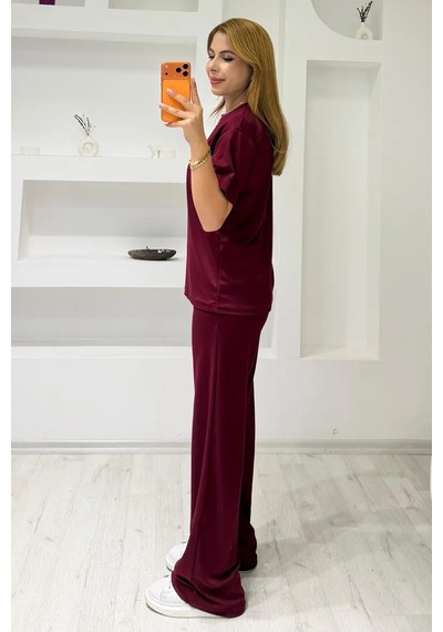 Fiolin Sot Touch Modal Kısa Kollu Takım Bordo