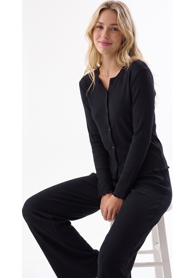 Nbb Siyah Noir Fitilli Önden Düğmeli Kaşkorse Pijama Takım