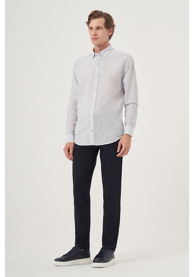 Morven Erkek Lacivert Keten Trend Dynamic Fit Britli Yaka Gömlek 25ys004022200 Lacivert Lacivert
