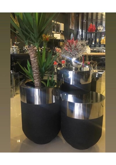 Dekoratif Büyük Gümüş Saksı, Darbuka Saksı 70 Cm