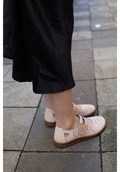 Venüs 2010728 Eren Shoes%bag Hakiki Deri Çift Bantlı Cırtlı Saraç Bej