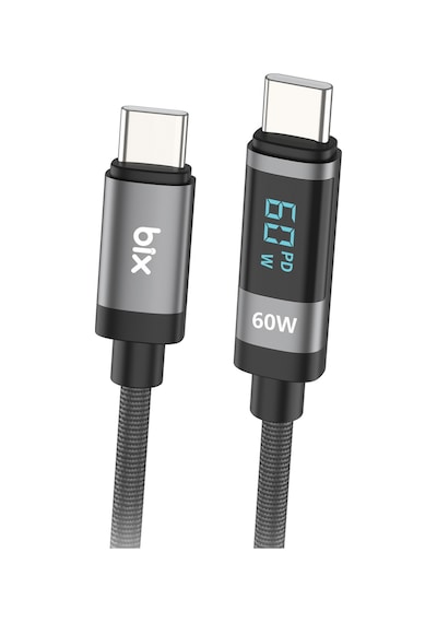 Bix BX06CC Type-C to Type-C 60 W Dijital Ekranlı Şarj Data Kablosu