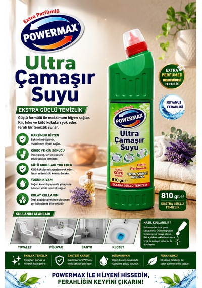 Powermax Ultra Çamaşır Suyu 810 Gr X3 Set Çok Amaçlı Temizlik Ürünü 3'lü Set