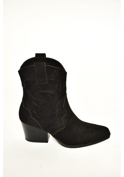 Fox Shoes T296112002 Siyah Süet Kalın Topuklu Kadın Bot Siyah-Süet Siyah