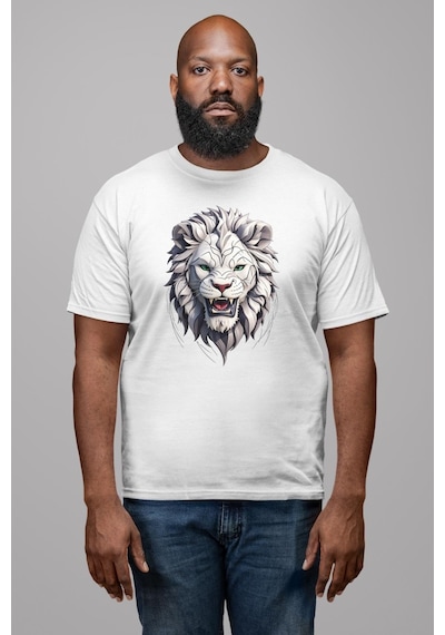 Beyaz Kaplan Kükreme Unisex Unisex Beyaz Organik Baskılı T-shirt Penye Yüksek Kalite Beyaz