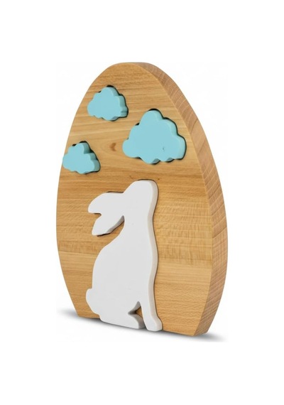 Simdale Wood Ahşap Tavşan Ve Mavi Bulutlar - Montessori Bebek Odası Raf Dekoru & Oyuncak
