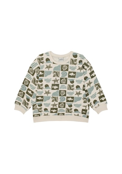 Antebies Organik Gots Sertifikalı Yeşil Okyanus Desenli Uzun Kollu Manşetli Erkek Çocuk Sweatshirt