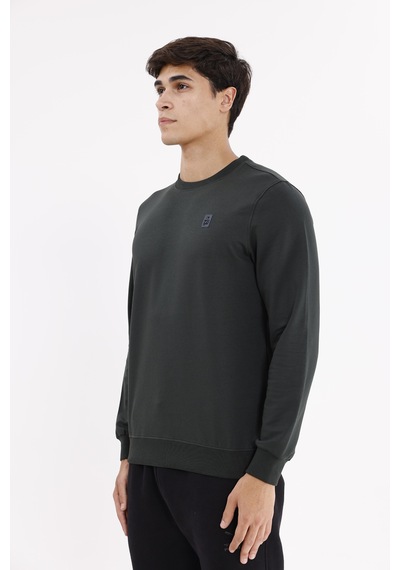 Rowinger Minimal Logolu Bisiklet Yaka Ribana Manşetli Rahat Kalıp Mevsimlik Sweatshirt Haki
