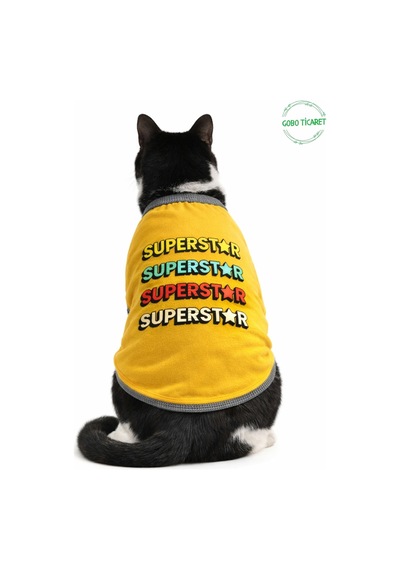 Sarı Superstar Yazılı Kedi Ve Köpek Kıyafeti Tişörtü Elbisesi Xsmall/xs/beden 0
