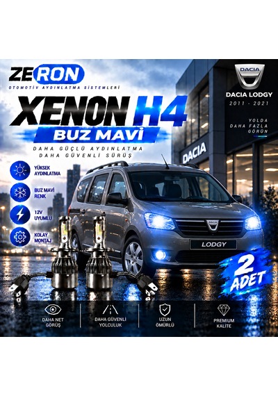 Dacia Lodgy Xenon H4 Buz Mavi Led Far Ampulü 12v 2 Adet Yüksek Aydınlatma Kolay
