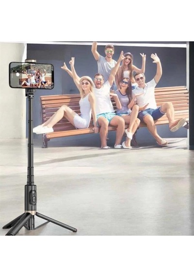 Selfie Çubuğu Tripodlu Kumandalı Telefon Tutucu Siyah