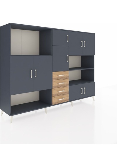 Hyperion Dolap 9 Raflı 4 Çekmeceli 8 Kapaklı 220x44x163 Antrasit- Antrasit-antrasit/çam Hyperion Dolap 9 Raflı 4 Çekmeceli 8 Kapaklı 220x44x163 Antrasit- Antrasit-antrasit/çam