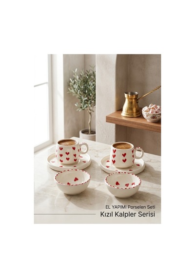 Çerezlik Li 2 Li Fincan Takımı Kalp Desen Bordo Bordo