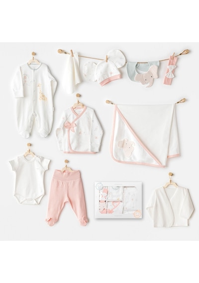 AndyWawa Kız Bebek Hastane Çikişi 10 Pcs Newborn Set Love Family Ac25501 Ekru