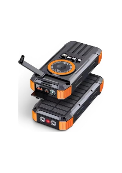 Fc-20 Solar Powerbank 20000 Mah, 22.5w Pd Hızlı Şarj, Kablosuz Şarj, El Kranklı Şarj, Led Fener, Pusula, Çoklu Kablolu Taşınabilir Güç Bankası
