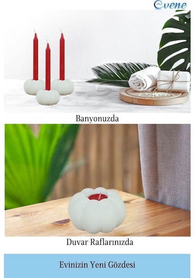 Eskitme Mumluk Şamdan Tealight Ve İnce Mum Uyumlu Kabak Model - Beyaz