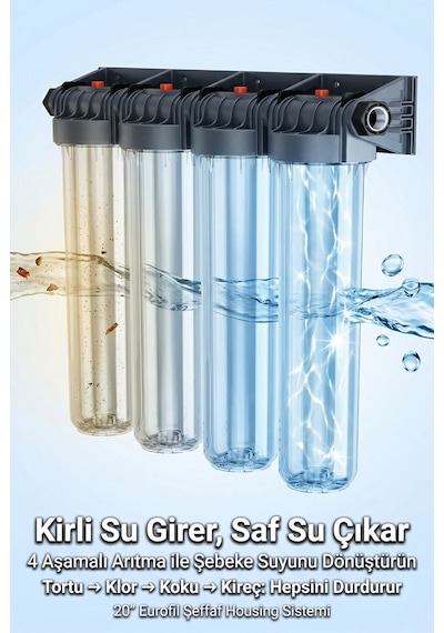 Bina Girişi Su Arıtma Cihazı 20" 4 Aşama Komple Set Kireç Önleyici