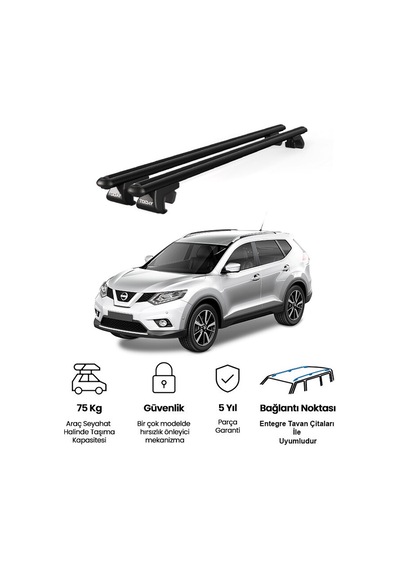 Venüs Nissan X-trail 2014-2020 Uyumlu Siyah Ara Atkı Port Bagaj Tavan Barı