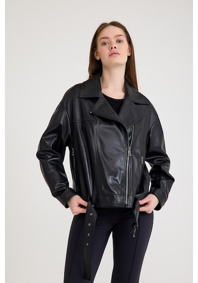 Oversize Bayan Deri Ceket Vb-23-bk-2143-22609 Siyah