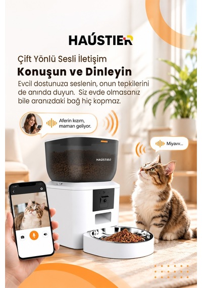 Qq029 Kameralı 1080p Gece Görüş, Akıllı Otomatik Kedi Mama Kabı, 2.4ghz/5ghz, 4lt, Metal Kase
