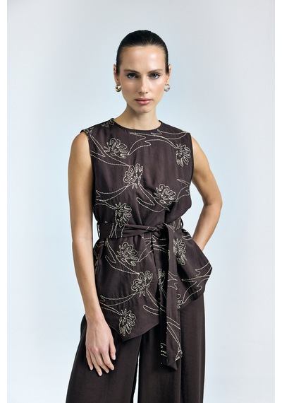 Sateen Dina Bluz - Koyu Kahve-137325