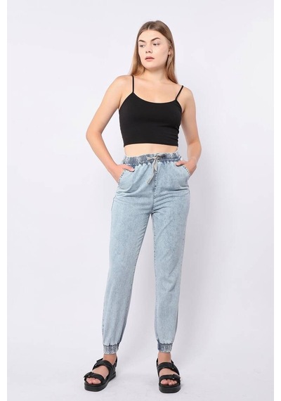 Kadın Lastikli Jogger Pantolon Açık Mavi 001