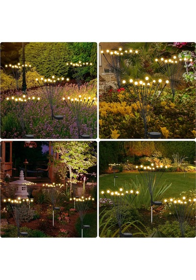 Ayrex 4'lü Paket 10 Led Güneş Ateşböceği Işıkları, Bahçe, Veranda, Avlu İçin Su Geçirmez Güneş Enerjisi D
