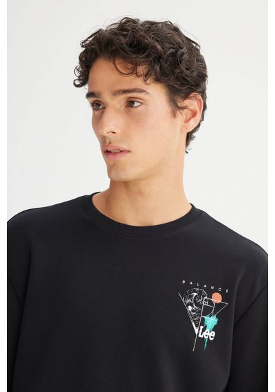 Lee Pamuklu Regular Fit Normal Kesim Bisiklet Yaka Siyah Erkek Sweatshirt L2520361001 Siyah