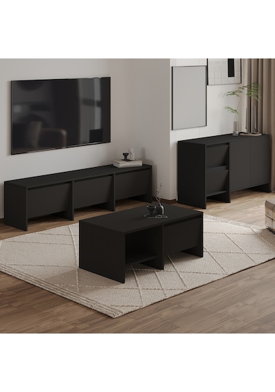 Laris Üçlü Set Tv Sehpası, Konsol Ve Orta Sehpa İle Modern Yaşam Alanları İçin Takım Siyah Laris Üçlü Set Tv Sehpası, Konsol Ve Orta Sehpa İle Modern Yaşam Alanları İçin Takım Siyah