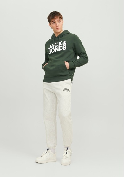 Jack & Jones Kapüsonlu Logo Baskili Sweatshirt - Corplogo 12152840 Mountain View Gri