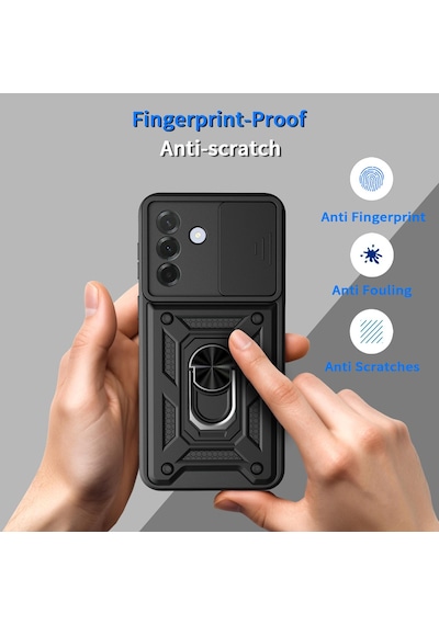 Teleplus Samsung Galaxy Uyumlu  A27 Kılıf Standlı Kamera Korumalı Slide Sürgülü Cover Kapak + Nano Ekran Koruycu Siyah