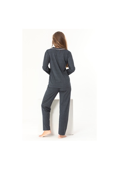 SUDE HOMEWEAR Düğmeli Pijama Takımı Antrasit