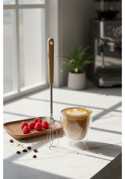 Morwood Akasya Saplı Mini Artisan Çırpıcı 22 Cm Açık Ceviz Paslanmaz Çelik Diğer