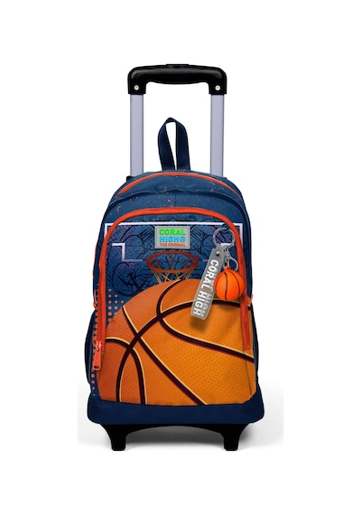 Coral High Kids Turuncu Lacivert Basketbol Desenli Üç Bölmeli Çekçekli Okul Sırt Çantası 23966