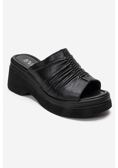Luvishoes Nellıe Siyah Hakiki Deri Kadın Dolgu Tabanlı Terlik