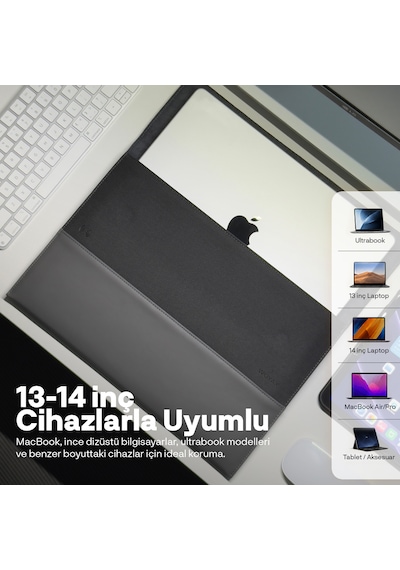 Woyax S-touch 13-14 İnç Nfc Özellikli Laptop Çantası Su Geçirmez Apple Macbook Uyumlu Kılıfı Apple iPad Tablet El Çantası Gri