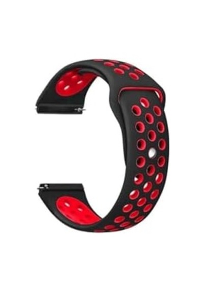 - Siyah Kırmızı Gear S3 22mm Krd-02 İle Uyumlu Silikon Kordon