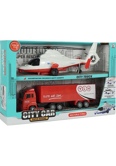 Cıty Car Helikopter Ve Kamyon 2 Li Araç Seti Kırmızı Kamyon
