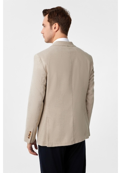 Süvari Bej Slim Fit Desenli Sivri Yaka 6 Drop Ceket