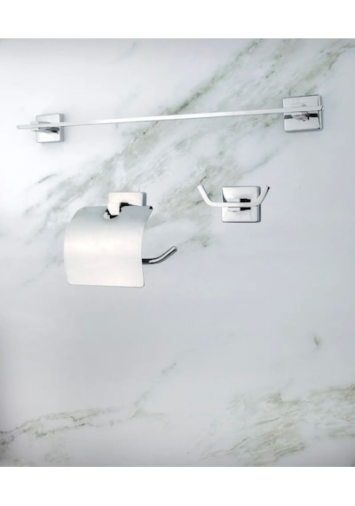 İsaoğlu Yapı Havluluk Tuvalet Kağıtlık İkili Bornozluk Komple Set Pirinç Paslanmaz Premium Banyo Seti Gümüş