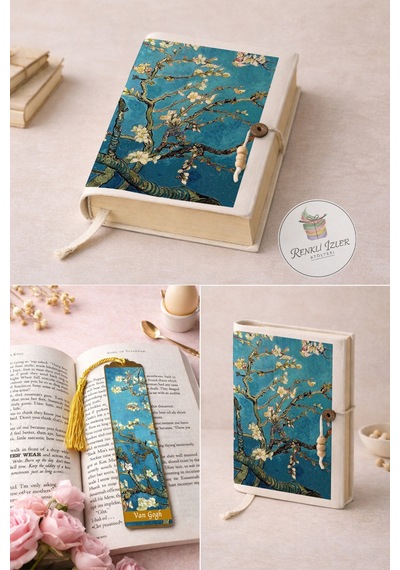 Kitap Kılıfı Ve Metal Kitap Ayracı Seti Van Gogh Badem Çiçekleri